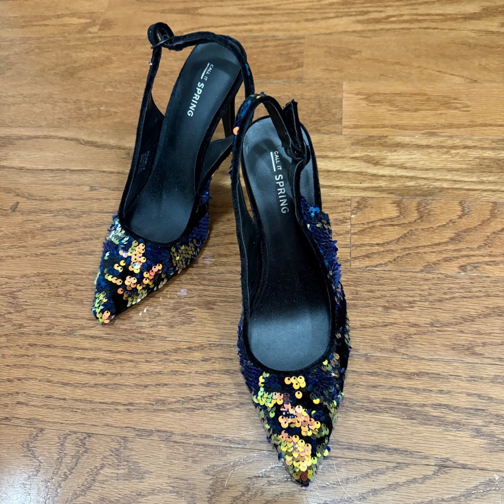 Call It Spring Size‎ 8 Sequin Slingback Heels Pointed Toe
